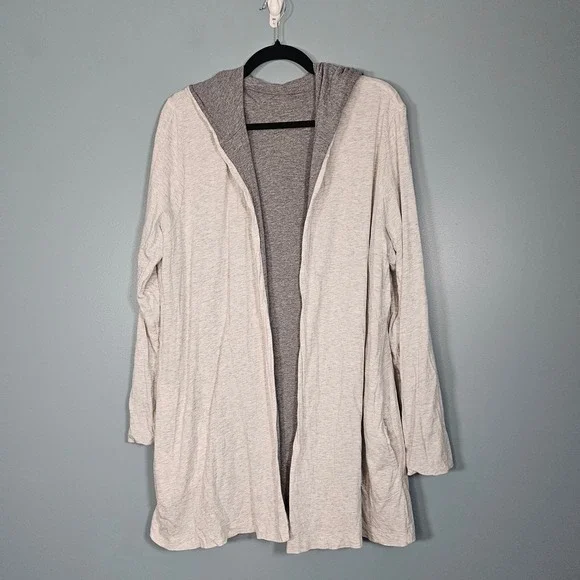 Pure Jill Women's Reversible Gray Hooded Cardigan Duster 100% Pima Cotton XL - Picture 4 of 7